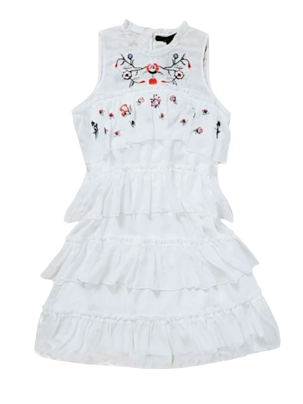MAXSPORT White Ivory Floral Embroidered Tiered Ruffle Dress XL NWOT